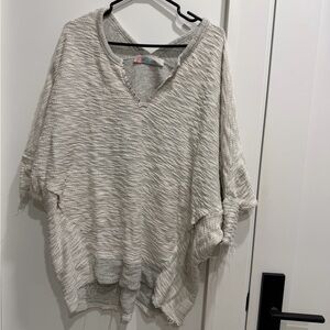 Free People Grey Textured V-Neck